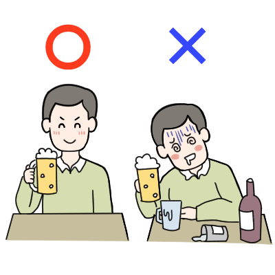 ほろ良い男性とベロベロに泥酔して勃起どころじゃない男性のイラスト